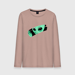 Лонгслив хлопковый мужской Взгляд инопланетянина через стекло, цвет: пыльно-розовый