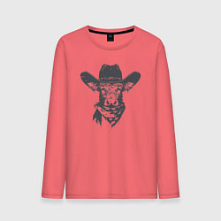 Лонгслив хлопковый мужской Корова ковбой, цвет: коралловый