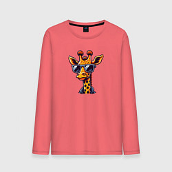 Лонгслив хлопковый мужской Жираф в солнцезащитных очках, цвет: коралловый