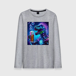 Лонгслив хлопковый мужской Неоновый крутой пивозавр - нейроарт, цвет: меланж