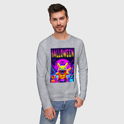 Лонгслив хлопковый мужской Pikachu - halloween vaporwave, цвет: меланж — фото 2