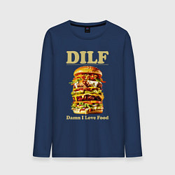 Лонгслив хлопковый мужской DILF damn I love foods, цвет: тёмно-синий