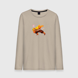 Лонгслив хлопковый мужской Аниме Клинок рассекающий демонов, цвет: миндальный