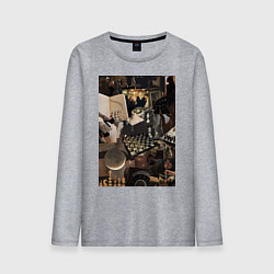 Лонгслив хлопковый мужской Шахматы коллаж, цвет: меланж