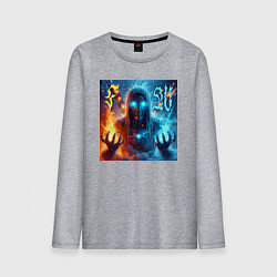 Лонгслив хлопковый мужской Fire and water - neon glow, цвет: меланж