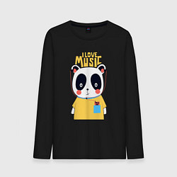 Лонгслив хлопковый мужской Панда - я люблю музыку, цвет: черный