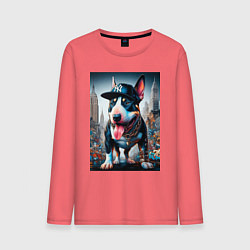 Лонгслив хлопковый мужской Funny bull terrier in New York - ai art, цвет: коралловый