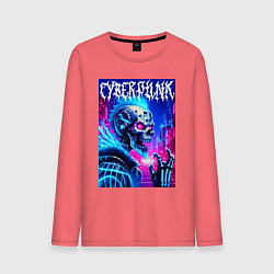 Лонгслив хлопковый мужской Neon punk skeleton - ai art fantasy, цвет: коралловый