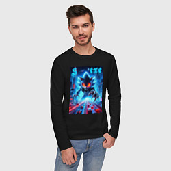 Лонгслив хлопковый мужской Hedgehog in neon metropolis - ai art, цвет: черный — фото 2