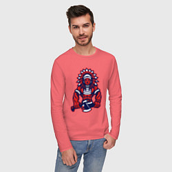 Лонгслив хлопковый мужской Индеец с топором, цвет: коралловый — фото 2