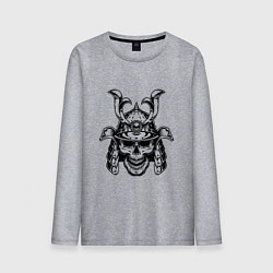 Лонгслив хлопковый мужской Череп самурая в шлеме, цвет: меланж