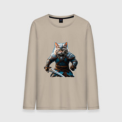 Лонгслив хлопковый мужской Кот викинг, цвет: миндальный