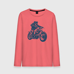 Лонгслив хлопковый мужской Ротвейлер байкер на мотоцикле чоппере, цвет: коралловый