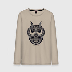 Лонгслив хлопковый мужской Узорчатый филин, цвет: миндальный