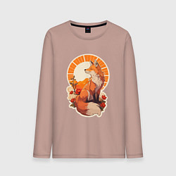 Лонгслив хлопковый мужской Лиса и солнце в японском стиле, цвет: пыльно-розовый