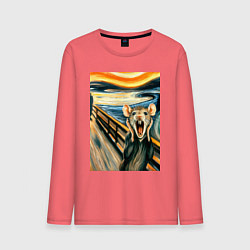 Лонгслив хлопковый мужской Мышка кричит на картине Эдварда Мунка - мем искусс, цвет: коралловый