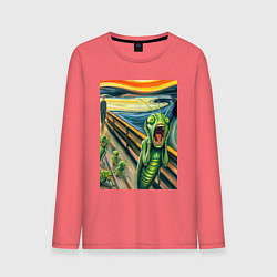 Лонгслив хлопковый мужской Кузнечик кричит на картине Эдварда Мунка - мем иск, цвет: коралловый