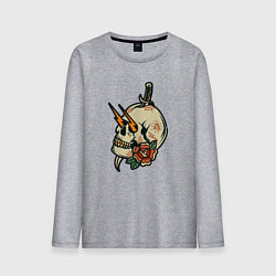 Лонгслив хлопковый мужской Грозовой череп, цвет: меланж