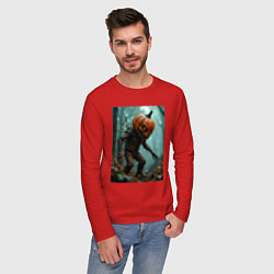 Лонгслив хлопковый мужской Тыквенный монстр, цвет: красный — фото 2