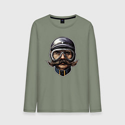 Лонгслив хлопковый мужской Усы на скорости, цвет: авокадо