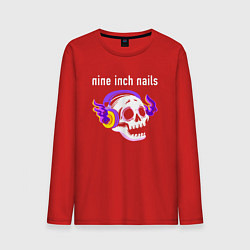 Лонгслив хлопковый мужской Nine Inch Nails - неоновый череп, цвет: красный