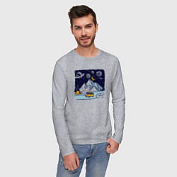 Лонгслив хлопковый мужской Космическая дорога в горах, цвет: меланж — фото 2