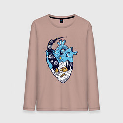 Лонгслив хлопковый мужской Космический кемпинг в сердце, цвет: пыльно-розовый