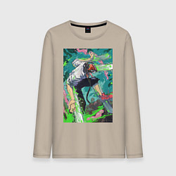 Лонгслив хлопковый мужской Человек-бензопила Дэндзи арт, цвет: миндальный