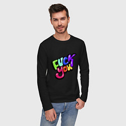 Лонгслив хлопковый мужской Fuck you multicolor, цвет: черный — фото 2