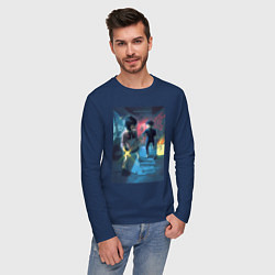Лонгслив хлопковый мужской Дандадан: Момо Аясэ, цвет: тёмно-синий — фото 2