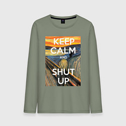 Лонгслив хлопковый мужской Успокойся и заткнись - девиз, цвет: авокадо