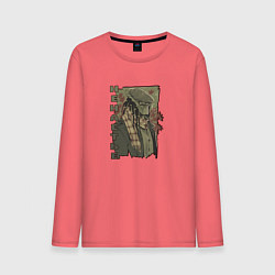 Лонгслив хлопковый мужской Хищник в ненастную погоду, цвет: коралловый