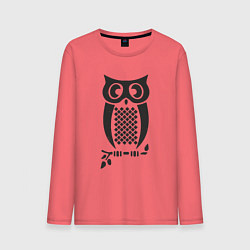 Лонгслив хлопковый мужской Сова на веточке, цвет: коралловый