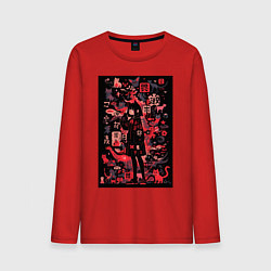 Лонгслив хлопковый мужской Девушка кошка, цвет: красный