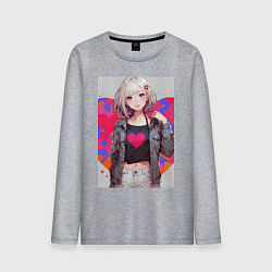 Лонгслив хлопковый мужской Аниме девочка сердце, цвет: меланж