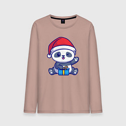 Лонгслив хлопковый мужской Новогодняя панда, цвет: пыльно-розовый