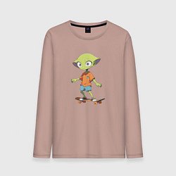 Лонгслив хлопковый мужской Инопланетянин на скейте, цвет: пыльно-розовый