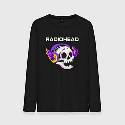Лонгслив хлопковый мужской Radiohead - неоновый череп, цвет: черный
