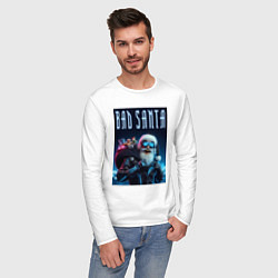 Лонгслив хлопковый мужской Плохой Санта Клаус с мешком подарков, цвет: белый — фото 2