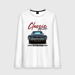 Лонгслив хлопковый мужской Американский маслкар Ford Mustang 1973 года, цвет: белый