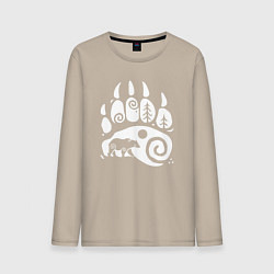 Лонгслив хлопковый мужской След Велеса - медведь, цвет: миндальный