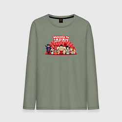 Лонгслив хлопковый мужской Welcome to Japan, цвет: авокадо