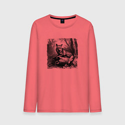 Лонгслив хлопковый мужской Отдыхающая лиса, цвет: коралловый
