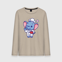 Лонгслив хлопковый мужской Слоник повар, цвет: миндальный