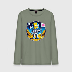 Лонгслив хлопковый мужской Космонавт Барт Симпсон на другой планете, цвет: авокадо