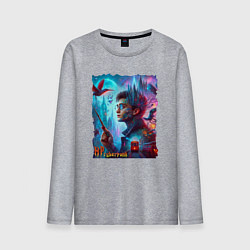 Лонгслив хлопковый мужской Гарри Поттер с волшебной палочкой - нейроарт фанта, цвет: меланж