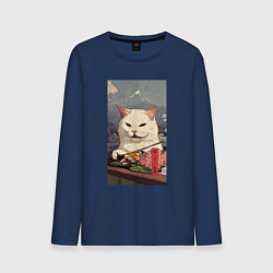 Лонгслив хлопковый мужской Cat meme - japan style, цвет: тёмно-синий