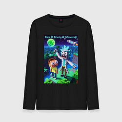 Лонгслив хлопковый мужской Рик и Морти и Майнкрафт - коллаба, цвет: черный