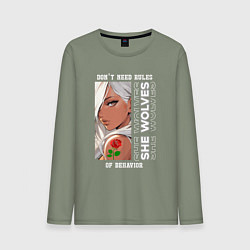 Лонгслив хлопковый мужской Девушка из аниме с розой, цвет: авокадо