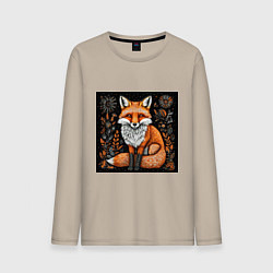 Лонгслив хлопковый мужской Лиса в ночном лесу, цвет: миндальный